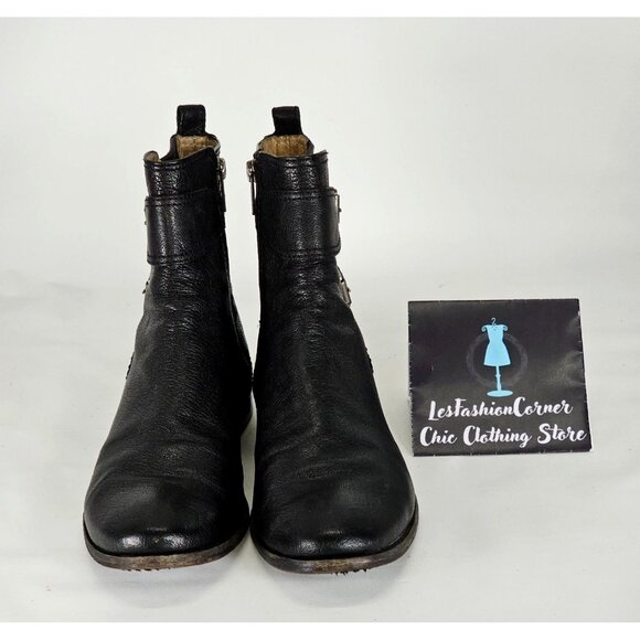 Frye Anna Gore Women's Black Leather Ankle Boots Buckle Detail Sze 8M 311 - Picture 11 of 16